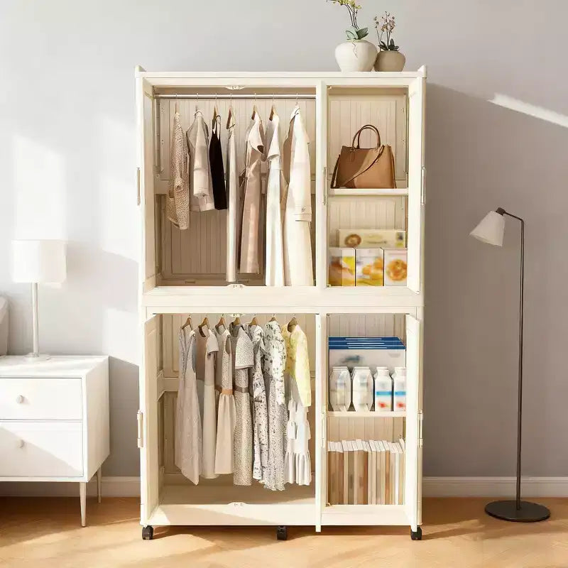 Armadio portatile con 6 ante magnetiche, 6 cubi e 2 aste appendiabiti, include 6 grucce, armadio per vestiti per bambini, bianco