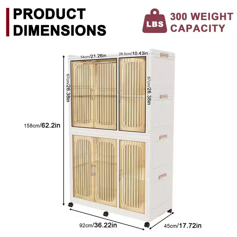 Armadio portatile con 6 ante magnetiche, 6 cubi e 2 aste appendiabiti, include 6 grucce, armadio per vestiti per bambini, bianco