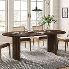 PexFix 79 Tavolo da pranzo ovale per 6-8 persone con piano a bordo arcuato e base a strisce, tavolo da cucina moderno in stile rustico per soggiorno sala da pranzo, noce