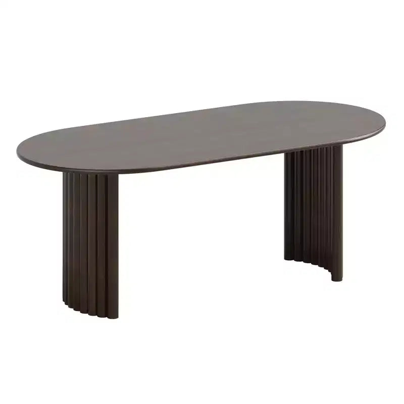 PexFix 79 Tavolo da pranzo ovale per 6-8 persone con piano a bordo arcuato e base a strisce, tavolo da cucina moderno in stile rustico per soggiorno sala da pranzo, noce