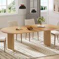 PexFix 79 Oval Dining Table for 6-8 with Arc-Shaped Edge Top and Stripes Base Modern Farmhouse Kitchen Table for Living Room Dining Room Natural