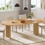 PexFix 79 Oval Dining Table for 6-8 with Arc-Shaped Edge Top and Stripes Base Modern Farmhouse Kitchen Table for Living Room Dining Room Natural