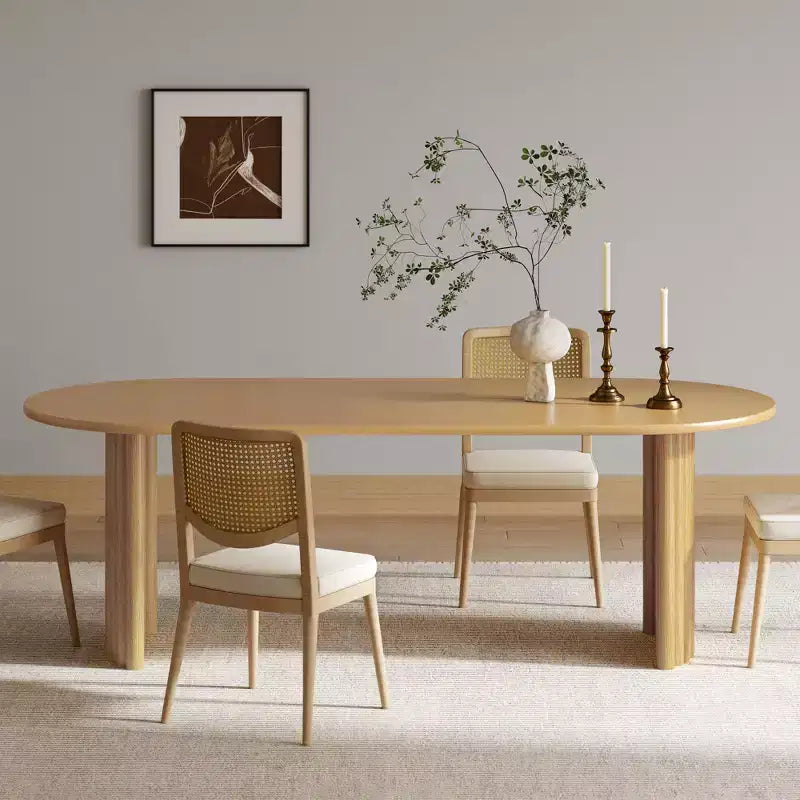 PexFix 79 Tavolo da pranzo ovale per 6-8 persone con bordo a forma di arco e base a strisce, tavolo da cucina moderno in stile rustico per soggiorno e sala da pranzo, colore naturale