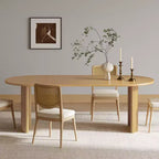 PexFix 79 Tavolo da pranzo ovale per 6-8 persone con bordo a forma di arco e base a strisce, tavolo da cucina moderno in stile rustico per soggiorno e sala da pranzo, colore naturale