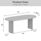 PexFix 79 Tavolo da pranzo ovale per 6-8 persone con bordo a forma di arco e base a strisce, tavolo da cucina moderno in stile rustico per soggiorno e sala da pranzo, colore naturale