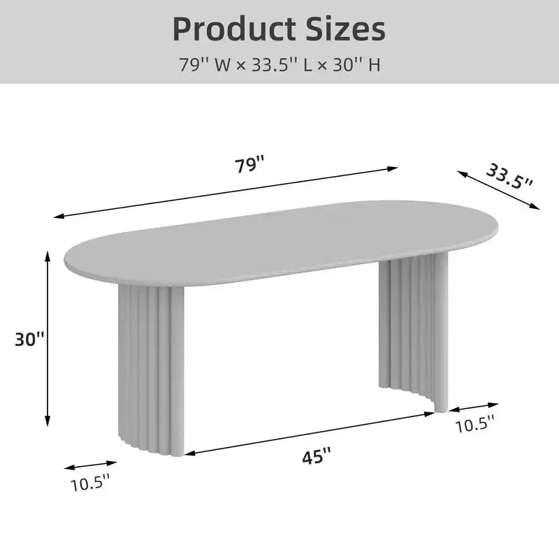 PexFix 79 Tavolo da pranzo ovale per 6-8 persone con bordo a forma di arco e base a strisce, tavolo da cucina moderno in stile rustico per soggiorno e sala da pranzo, colore naturale