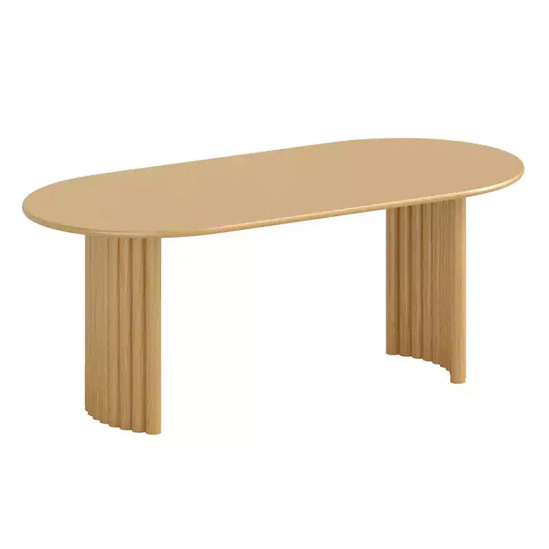 PexFix 79 Tavolo da pranzo ovale per 6-8 persone con bordo a forma di arco e base a strisce, tavolo da cucina moderno in stile rustico per soggiorno e sala da pranzo, colore naturale