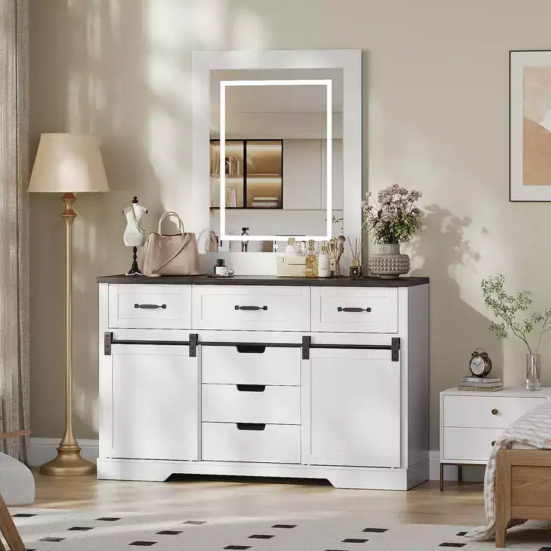 Toeletta da camera da letto con specchio, toeletta con specchio per trucco illuminato, toeletta in stile rustico moderno, adatta per camera da letto/soggiorno