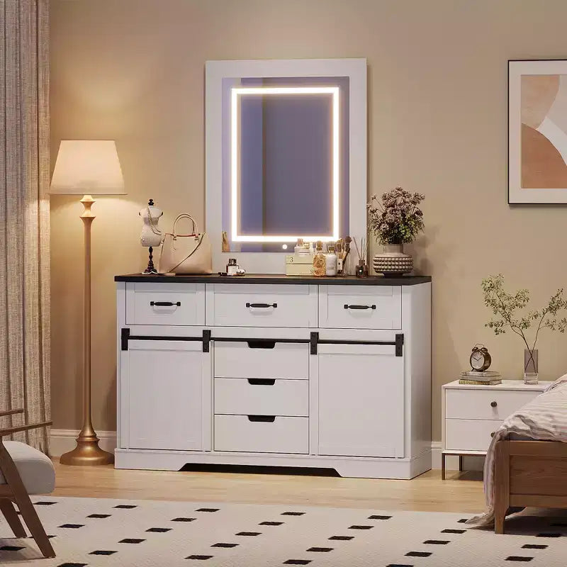 Toeletta da camera da letto con specchio, toeletta con specchio per trucco illuminato, toeletta in stile rustico moderno, adatta per camera da letto/soggiorno