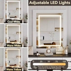 Toeletta da camera da letto con specchio, toeletta con specchio per trucco illuminato, toeletta in stile rustico moderno, adatta per camera da letto/soggiorno