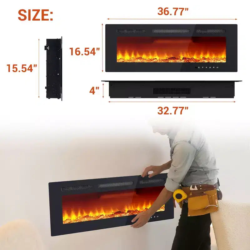 Caminetto elettrico a parete CuisinSmart da 40 pollici, riscaldatore per camino con 750W/1500W, effetti fiamma a 12 colori, telecomando e timer