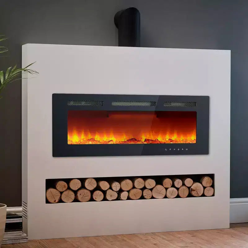 Caminetto elettrico a parete CuisinSmart da 40 pollici, riscaldatore per camino con 750W/1500W, effetti fiamma a 12 colori, telecomando e timer