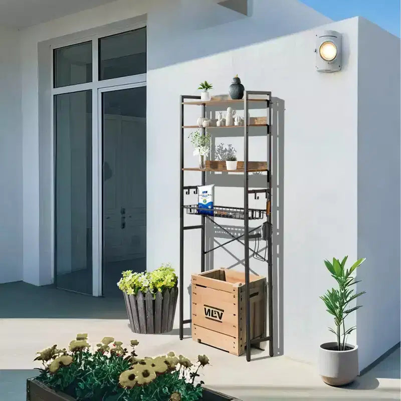 FurnitureR Scaffale portaoggetti da bagno da 4 ripiani sopra il WC, Organizzatore da bagno autoportante con ripiano regolabile e cesto, Salvaspazio sopra il WC, Marrone