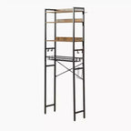 FurnitureR Scaffale portaoggetti da bagno da 4 ripiani sopra il WC, Organizzatore da bagno autoportante con ripiano regolabile e cesto, Salvaspazio sopra il WC, Marrone
