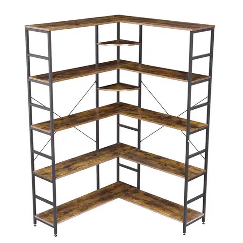 5-Tiers Bookcase , Open Bookcase L-Shaped Bookshelf with Curved Panels,,Living Room, Office