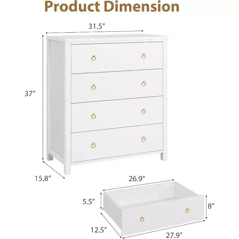 Cassettiera a 4 cassetti Farmhouse 37, armadio alto in legno per cameretta e camera da letto, mobile TV versatile per soggiorno o ingresso