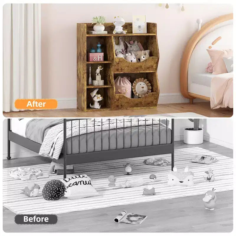 Libreria per Bambini, Mobile Contenitore Giocattoli Alto 91 cm, Espositore Giocattoli a Doppia Faccia a 5 Scomparti con Ampio Ripiano Superiore per Stanza dei Bambini, Camera da Letto