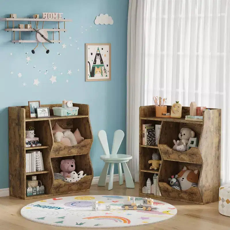 Libreria per Bambini, Mobile Contenitore Giocattoli Alto 91 cm, Espositore Giocattoli a Doppia Faccia a 5 Scomparti con Ampio Ripiano Superiore per Stanza dei Bambini, Camera da Letto