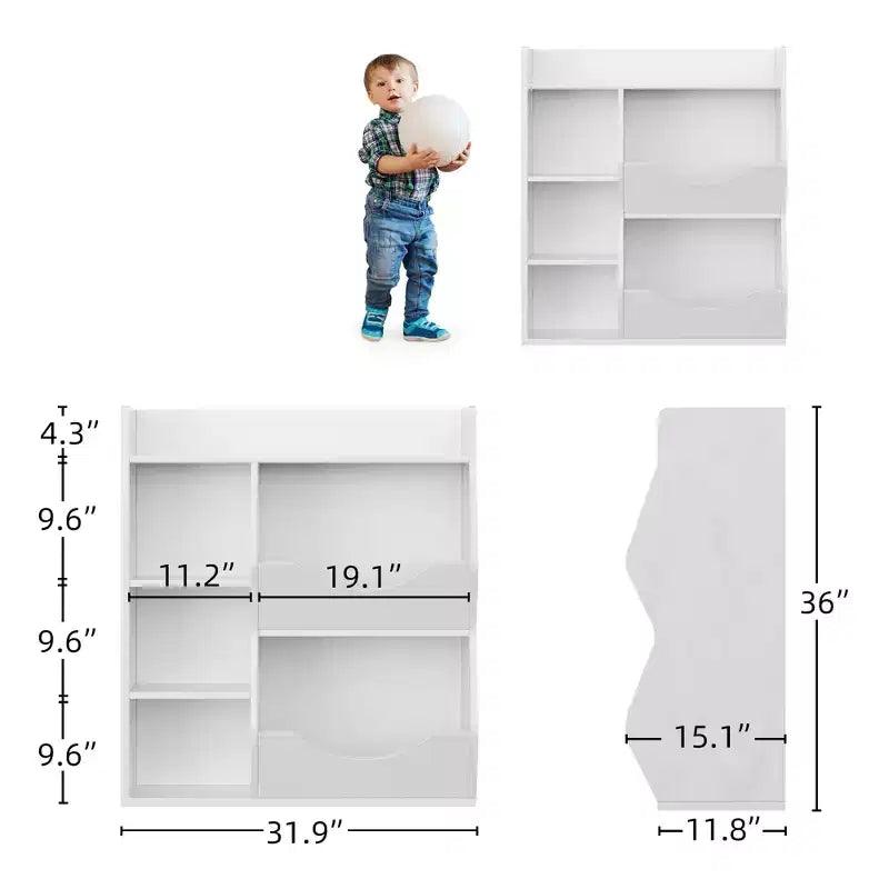 Libreria per Bambini, Mobile Contenitore Giocattoli Alto 91 cm, Espositore Giocattoli a Doppia Faccia a 5 Scomparti con Ampio Ripiano Superiore per Stanza dei Bambini, Camera da Letto
