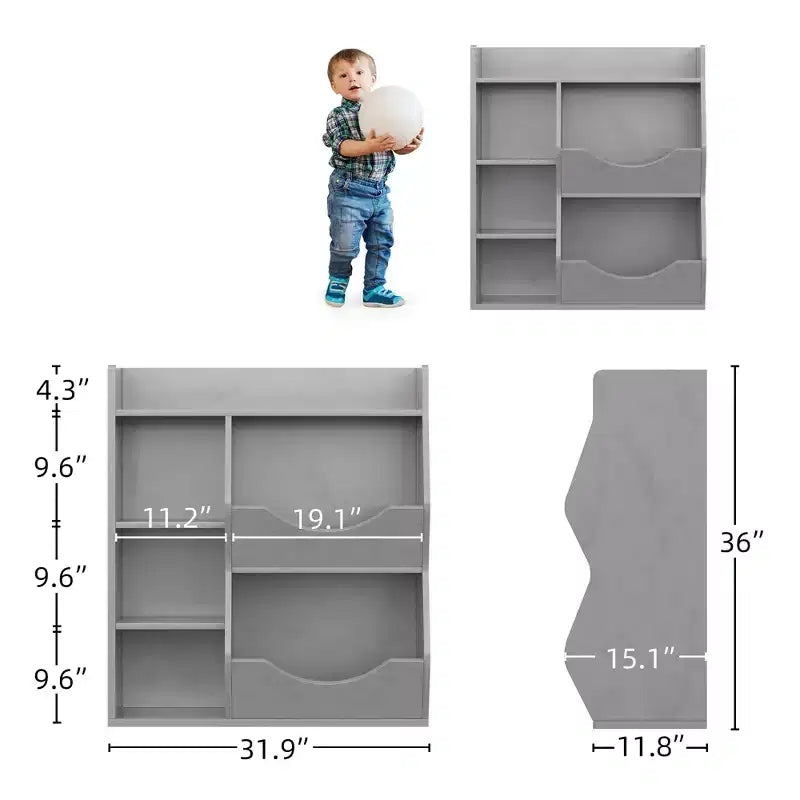 Libreria per Bambini, Mobile Contenitore Giocattoli Alto 91 cm, Espositore Giocattoli a Doppia Faccia a 5 Scomparti con Ampio Ripiano Superiore per Stanza dei Bambini, Camera da Letto