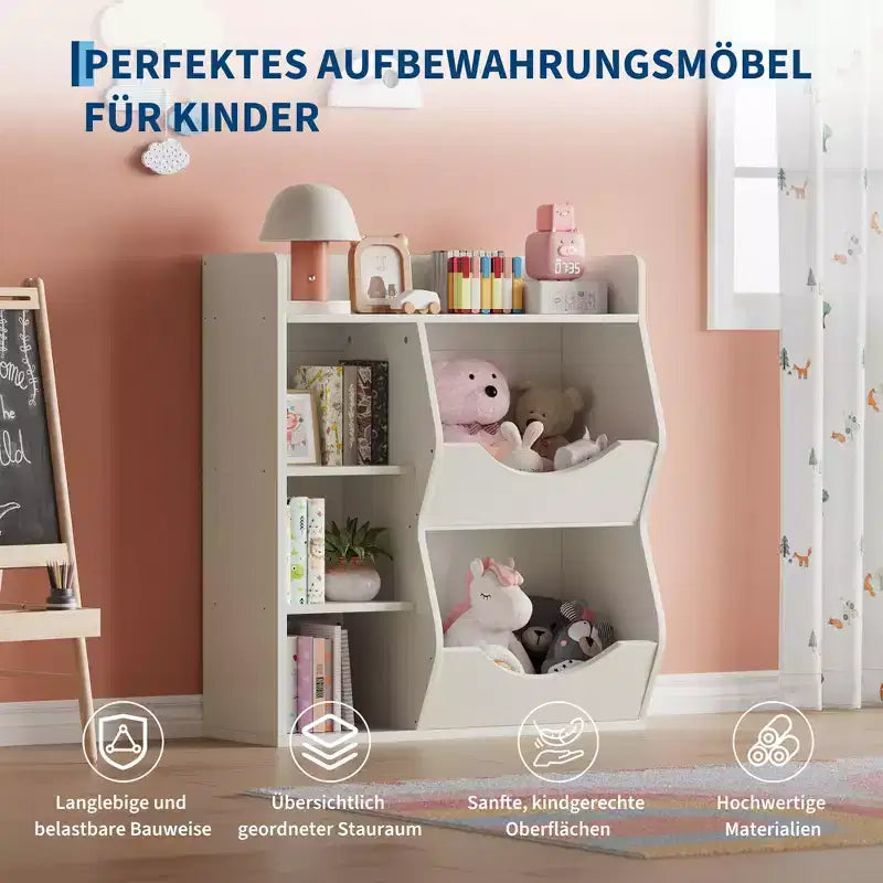 Libreria per Bambini, Mobile Contenitore Giocattoli Alto 91 cm, Espositore Giocattoli a Doppia Faccia a 5 Scomparti con Ampio Ripiano Superiore per Stanza dei Bambini, Camera da Letto