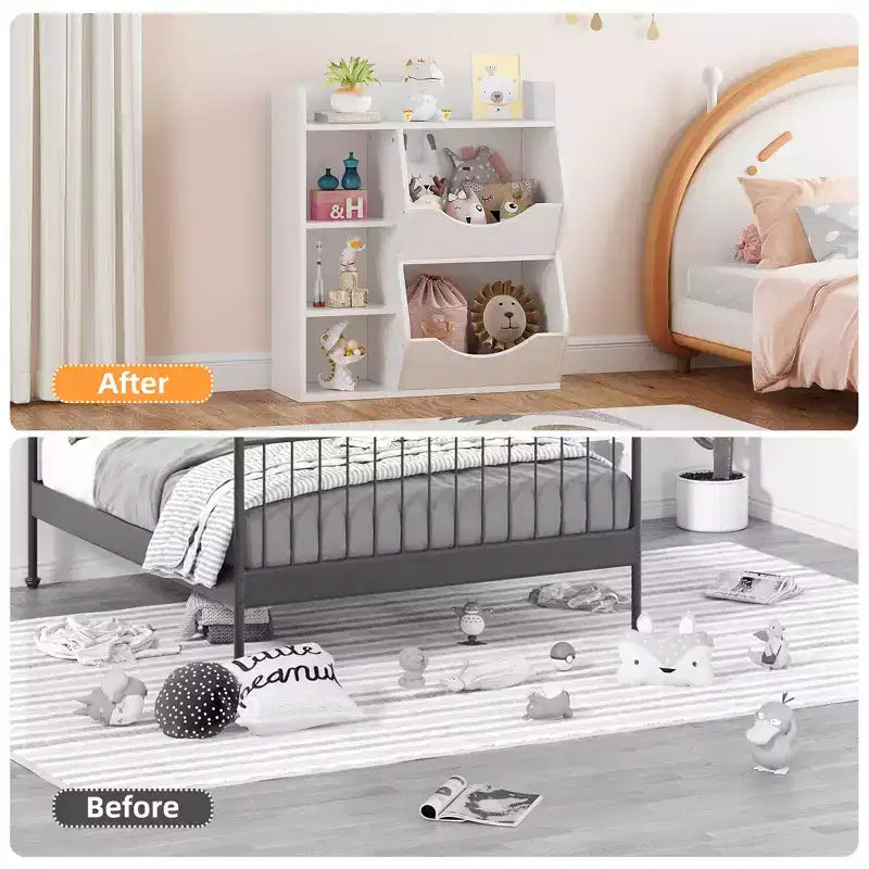 Libreria per Bambini, Mobile Contenitore Giocattoli Alto 91 cm, Espositore Giocattoli a Doppia Faccia a 5 Scomparti con Ampio Ripiano Superiore per Stanza dei Bambini, Camera da Letto