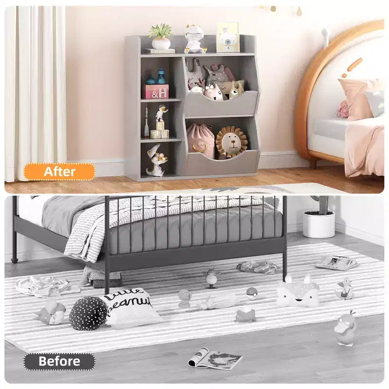 Libreria per Bambini, Mobile Contenitore Giocattoli Alto 91 cm, Espositore Giocattoli a Doppia Faccia a 5 Scomparti con Ampio Ripiano Superiore per Stanza dei Bambini, Camera da Letto