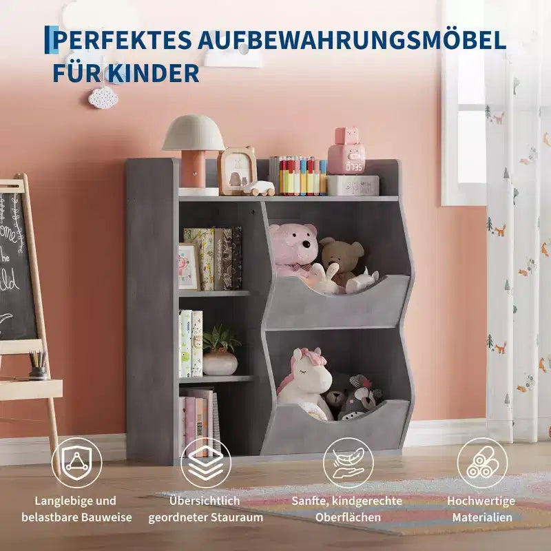 Libreria per Bambini, Mobile Contenitore Giocattoli Alto 91 cm, Espositore Giocattoli a Doppia Faccia a 5 Scomparti con Ampio Ripiano Superiore per Stanza dei Bambini, Camera da Letto