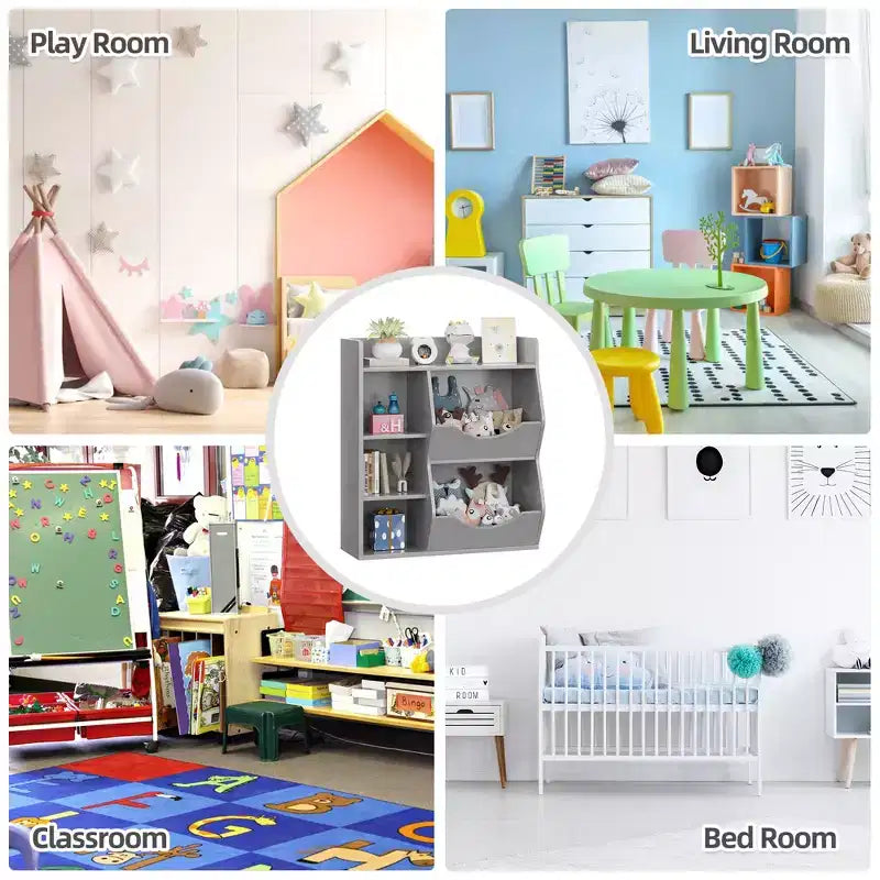 Libreria per Bambini, Mobile Contenitore Giocattoli Alto 91 cm, Espositore Giocattoli a Doppia Faccia a 5 Scomparti con Ampio Ripiano Superiore per Stanza dei Bambini, Camera da Letto