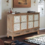 GDFStudio Patel Credenza/Madia Rustica in Legno di Abete da 150 cm con 3 Cassetti