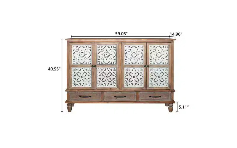 GDFStudio Patel Credenza/Madia Rustica in Legno di Abete da 150 cm con 3 Cassetti