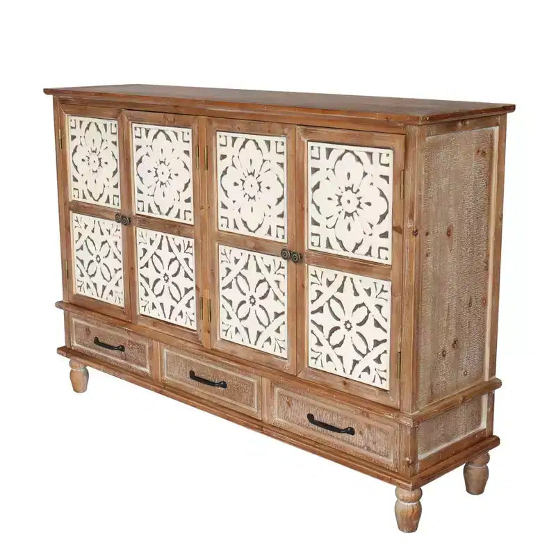 GDFStudio Patel Credenza/Madia Rustica in Legno di Abete da 150 cm con 3 Cassetti