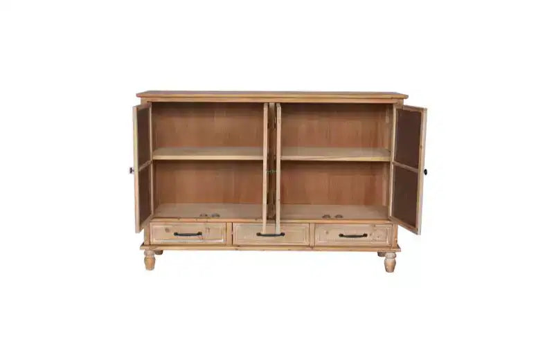 GDFStudio Patel Credenza/Madia Rustica in Legno di Abete da 150 cm con 3 Cassetti