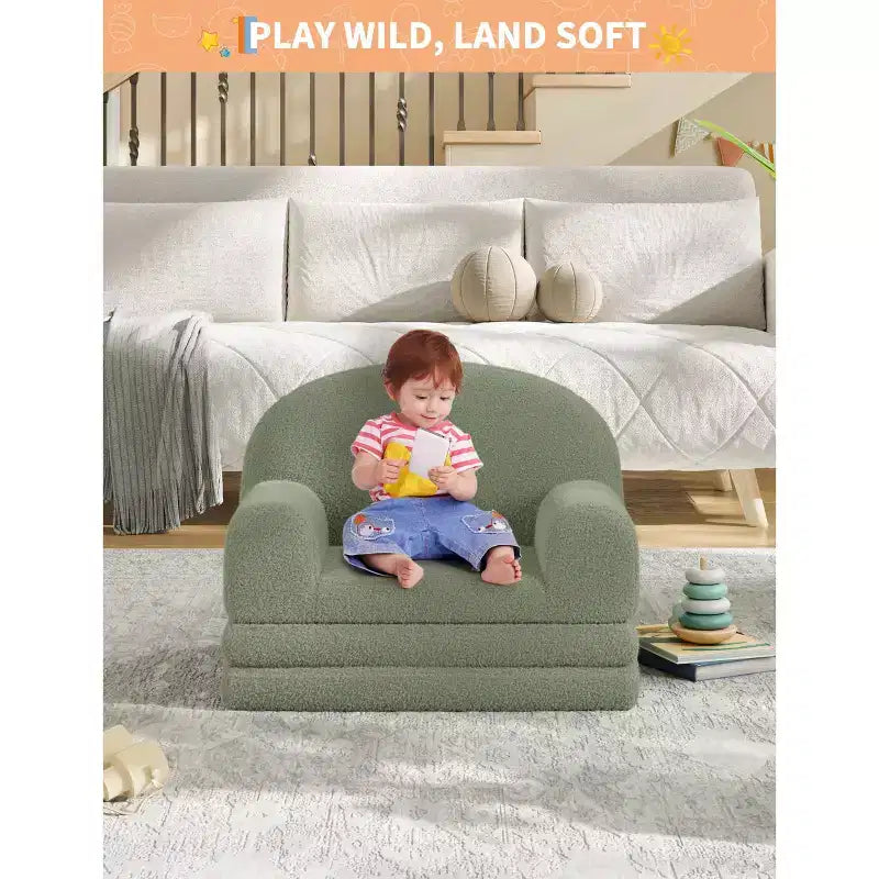 Divano e Lounge Convertibile per Bambini 2-in-1, Divano Letto a Mezzaluna, Letto Pieghevole in Pile Orsetto per Bambini, Fodera Lavabile in Lavatrice