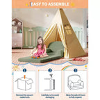 Divano e Lounge Convertibile per Bambini 2-in-1, Divano Letto a Mezzaluna, Letto Pieghevole in Pile Orsetto per Bambini, Fodera Lavabile in Lavatrice