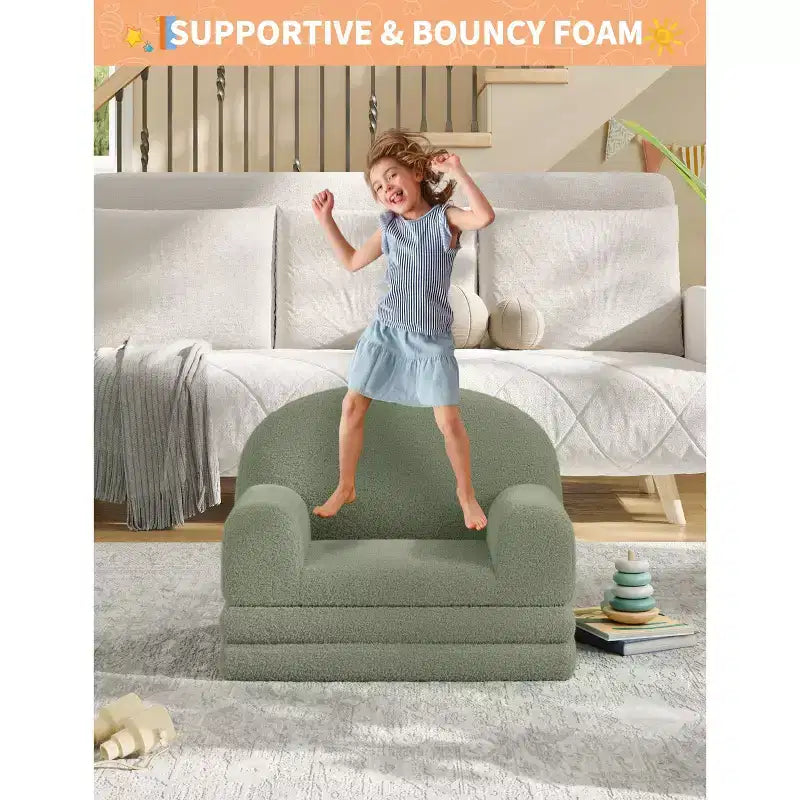 Divano e Lounge Convertibile per Bambini 2-in-1, Divano Letto a Mezzaluna, Letto Pieghevole in Pile Orsetto per Bambini, Fodera Lavabile in Lavatrice