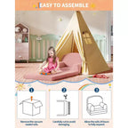 Divano e Lounge Convertibile per Bambini 2-in-1, Divano Letto a Mezzaluna, Letto Pieghevole in Pile Orsetto per Bambini, Fodera Lavabile in Lavatrice