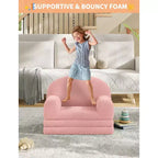Divano e Lounge Convertibile per Bambini 2-in-1, Divano Letto a Mezzaluna, Letto Pieghevole in Pile Orsetto per Bambini, Fodera Lavabile in Lavatrice