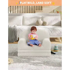 Divano e Lounge Convertibile per Bambini 2-in-1, Divano Letto a Mezzaluna, Letto Pieghevole in Pile Orsetto per Bambini, Fodera Lavabile in Lavatrice