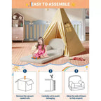 Divano e Lounge Convertibile per Bambini 2-in-1, Divano Letto a Mezzaluna, Letto Pieghevole in Pile Orsetto per Bambini, Fodera Lavabile in Lavatrice