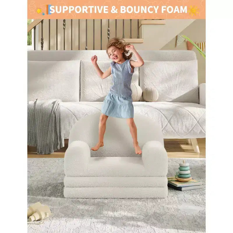 Divano e Lounge Convertibile per Bambini 2-in-1, Divano Letto a Mezzaluna, Letto Pieghevole in Pile Orsetto per Bambini, Fodera Lavabile in Lavatrice