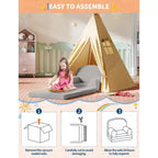Divano e Lounge Convertibile per Bambini 2-in-1, Divano Letto a Mezzaluna, Letto Pieghevole in Pile Orsetto per Bambini, Fodera Lavabile in Lavatrice
