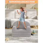 Divano e Lounge Convertibile per Bambini 2-in-1, Divano Letto a Mezzaluna, Letto Pieghevole in Pile Orsetto per Bambini, Fodera Lavabile in Lavatrice