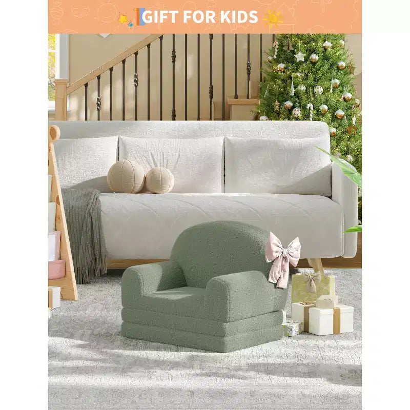 Divano e Lounge Convertibile per Bambini 2-in-1, Divano Letto a Mezzaluna, Letto Pieghevole in Pile Orsetto per Bambini, Fodera Lavabile in Lavatrice