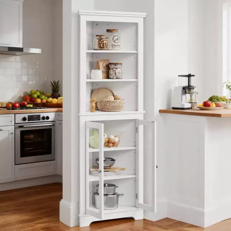 Armadietto angolare alto 63", armadio portaoggetti a 6 ripiani indipendente, armadietto angolare da bagno, dispensa da cucina per soggiorno e bagno