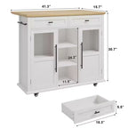 Carrello da Cucina con Isola su Ruote con Ante a Ribalta, Mobile Contenitore, Cassetto, Portaspezie/Portasalviette, 41 pollici di Larghezza, Bianco