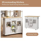 Carrello da Cucina con Isola su Ruote con Ante a Ribalta, Mobile Contenitore, Cassetto, Portaspezie/Portasalviette, 41 pollici di Larghezza, Bianco