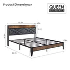 Letto a piattaforma matrimoniale King Size in metallo con testiera e pediera, 11" di spazio sotto il letto, facile da montare, non richiede rete, silenzioso, grigio