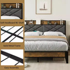 Letto a piattaforma matrimoniale King Size in metallo con testiera e pediera, 11" di spazio sotto il letto, facile da montare, non richiede rete, silenzioso, grigio