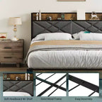 Letto a piattaforma matrimoniale King Size in metallo con testiera e pediera, 11" di spazio sotto il letto, facile da montare, non richiede rete, silenzioso, grigio